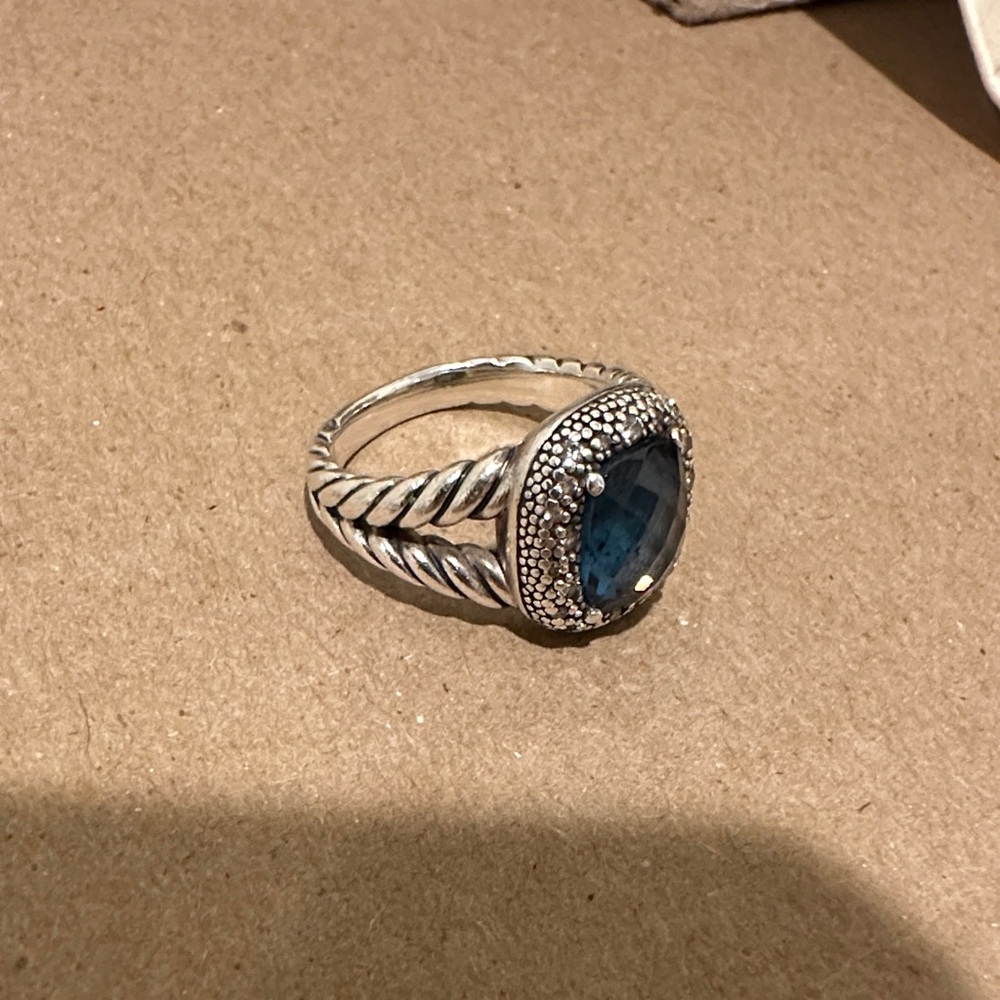 David Yurman Silver Ring with Blue Gemstone